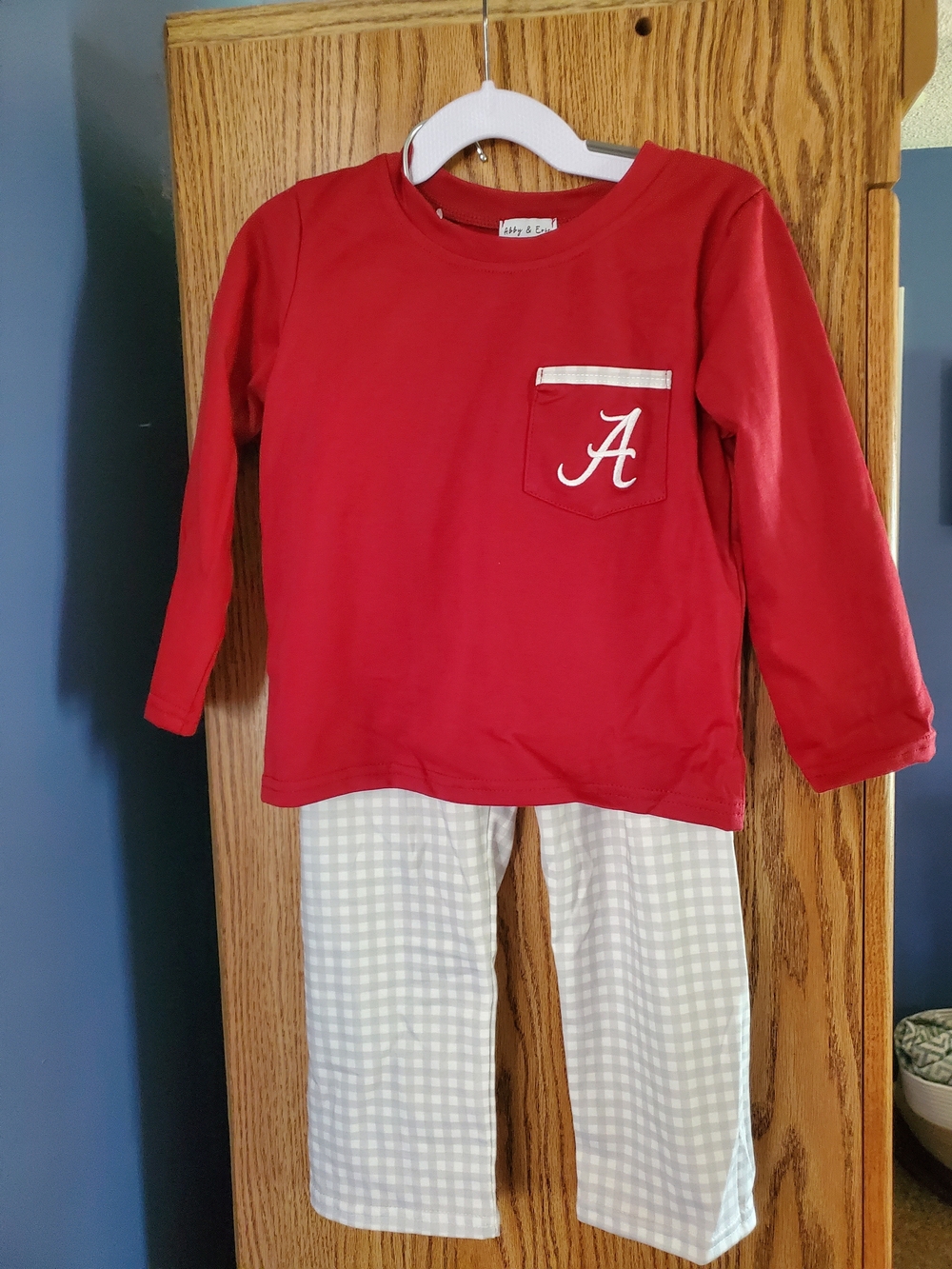 Alabam Game Day Set with Monogram Pocket and Cream Gingham Pants
